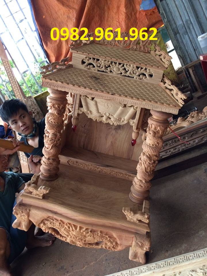 bàn thờ thần tài gỗ 1 mái