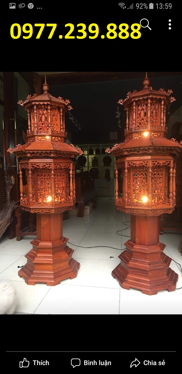 bán đèn mái chùa gỗ trắc